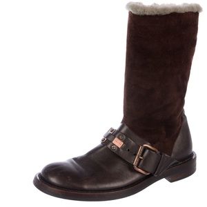 Celine Mid-Calf Brass Buckle Boots